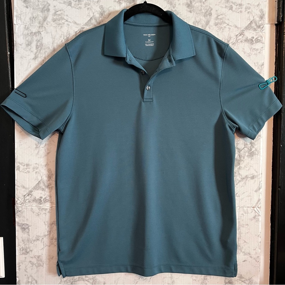 Men’s Van Heusen Golf Shirt Size Medium Teal‎ Short Sleeve